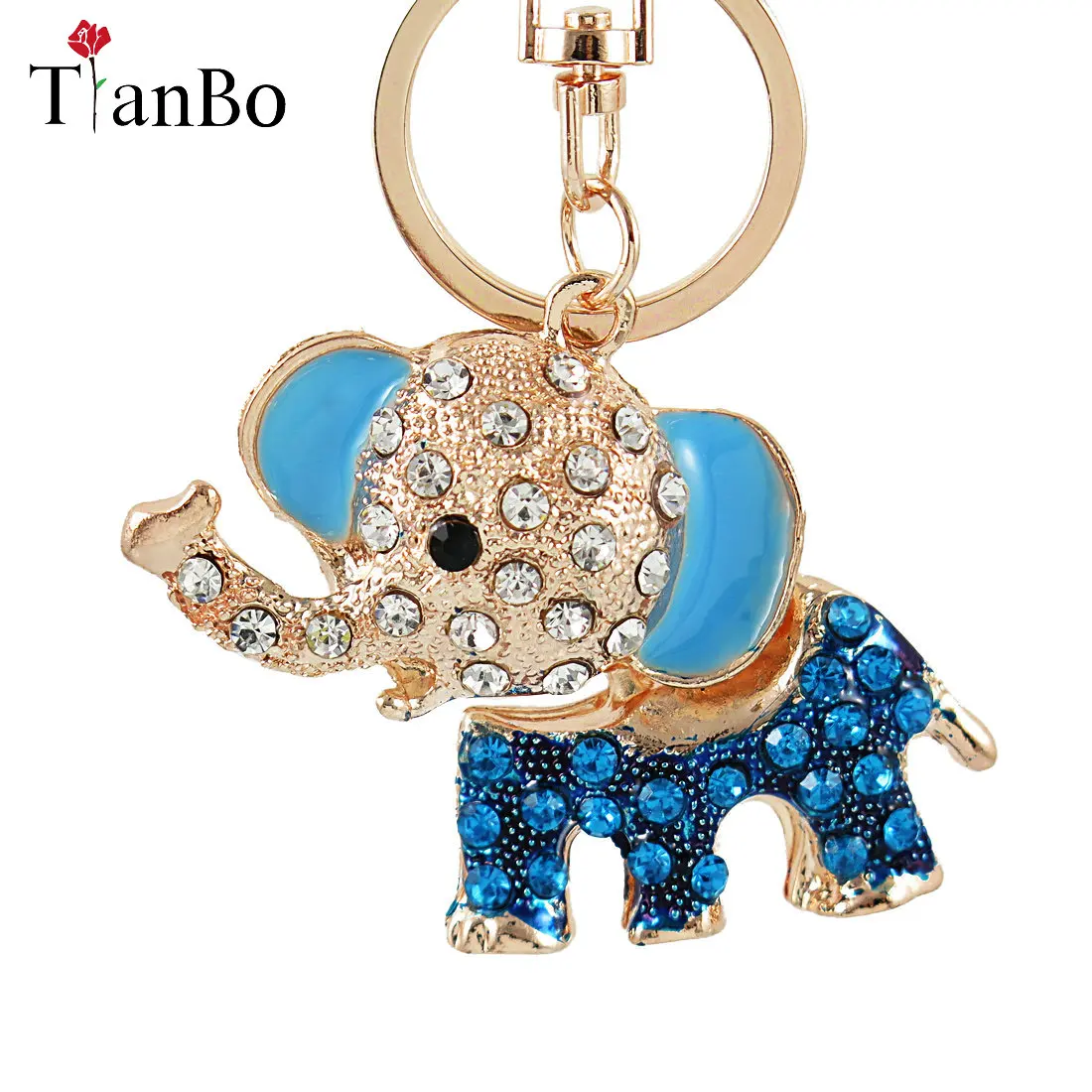 Fashion Keyring Buckle Keychain Charm Rhinestone Crystal Elephant