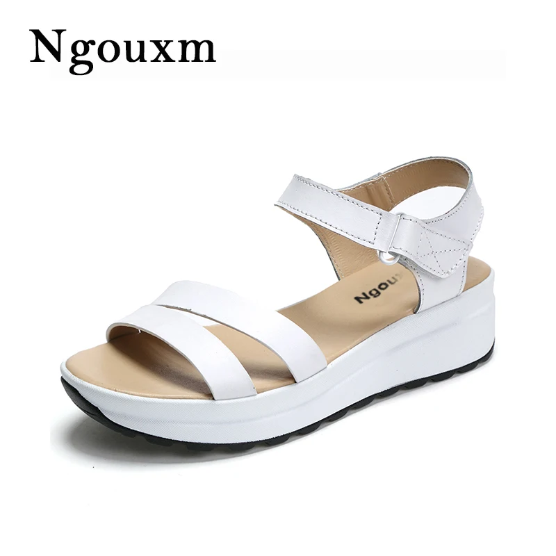 Ngouxm 2018 Summer women sandals platform flat genuine leather classic shoes woman white casual Wedges sandals shoes For women Ngouxm 2018 Summer women sandals platform flat genuine leather classic shoes woman white casual Wedges sandals shoes For women