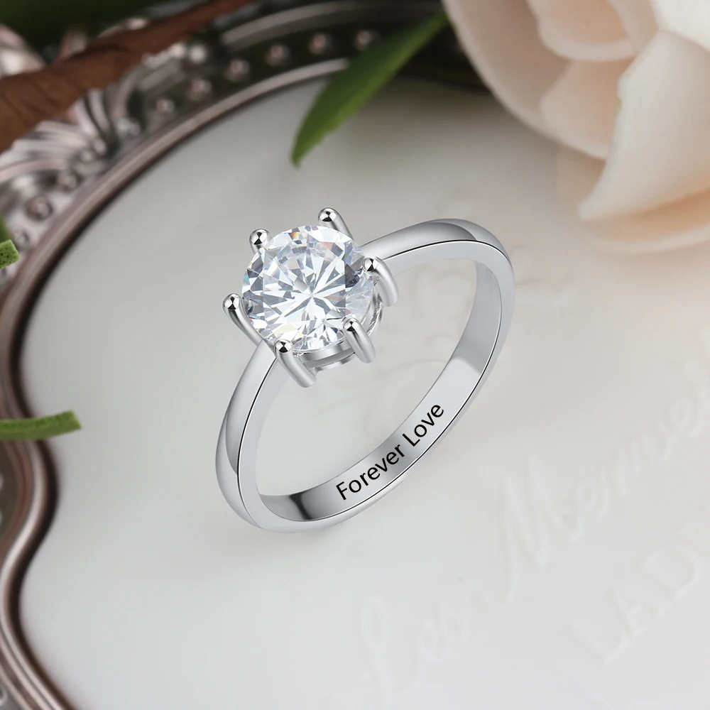 Simple Accessorise Personalized Gift Engraved Name 925 Sterling Silver Rings For Women Anniversary Jewelry(JewelOra RI103761)