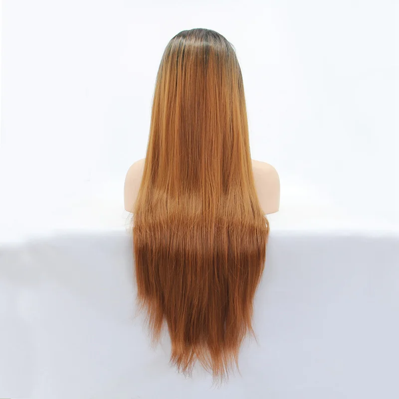 LUFFYHAIR длинные прямые Ombre Синтетические волосы на кружеве Парики 1b# T30# светло-коричневый два тона Цвет бразильский человеческих Синтетические волосы на кружеве парик Средний часть