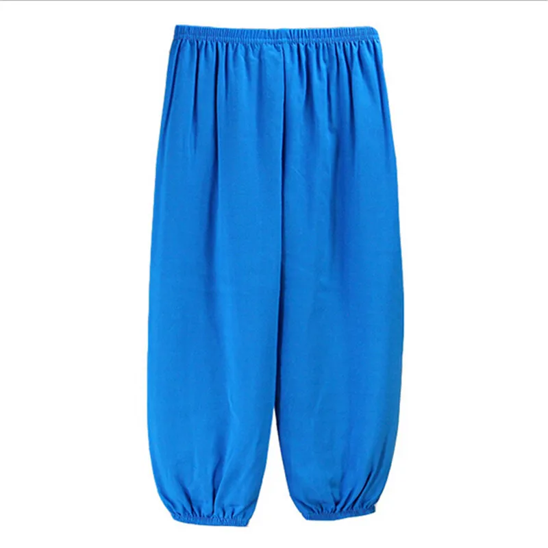 Г. Новые детские штаны хлопковая однотонная детская свободная Пижама унисекс для мальчиков и девочек штаны с эластичной резинкой на талии, пижамы 9 цветов - Цвет: Lake Blue