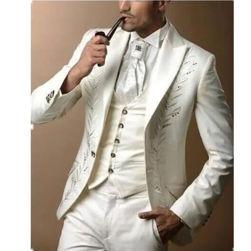 New New Sale Terno Smoking Custom Fashionable Men's Suit Groom's Embroidery Wedding Dress The Best Man (jacket+pants+vest) 