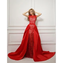 Cheap Long Evening Prom font b Dresses b font Floor Length Applique Removable Skirt Red Lace