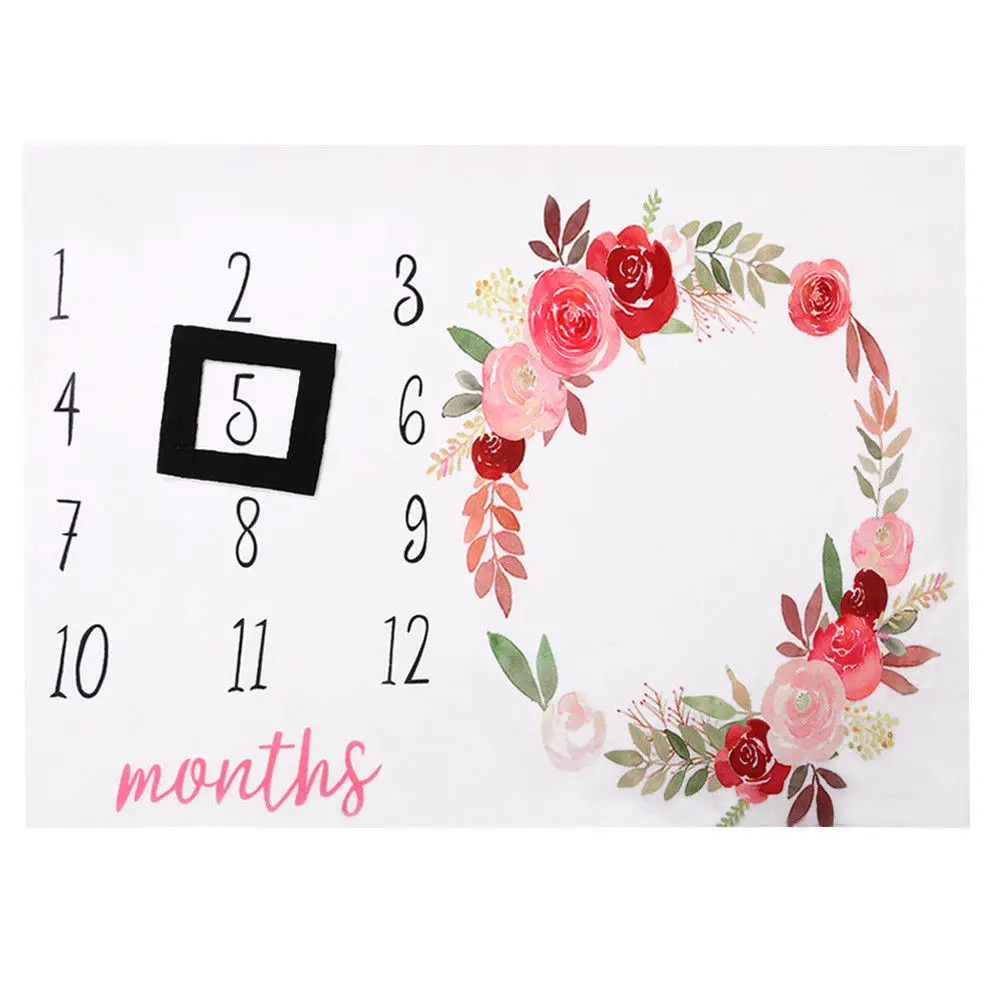 

Baby Girls Boy Floral Flannel Milestone Blanket for Photography Photo Prop