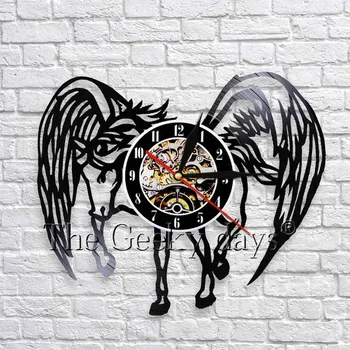 

Modern Design Unicorn Decorative 3D Art Wall Clock Pegasus Animal Vinyl LP Record Horse Retro Time Clock Home Decor