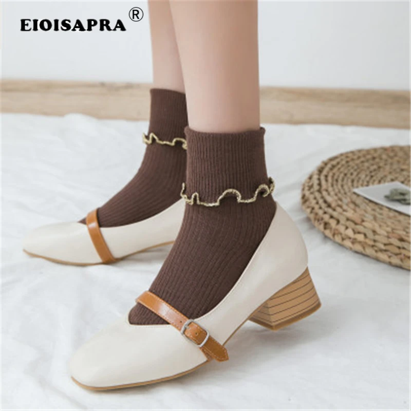 

[EIOISAPRA] Autumn Winter Women Lacework Ankle Socks Pure Color Cotton Long Solid Loose Piles Of Slouch Short Socks For Lady Sox