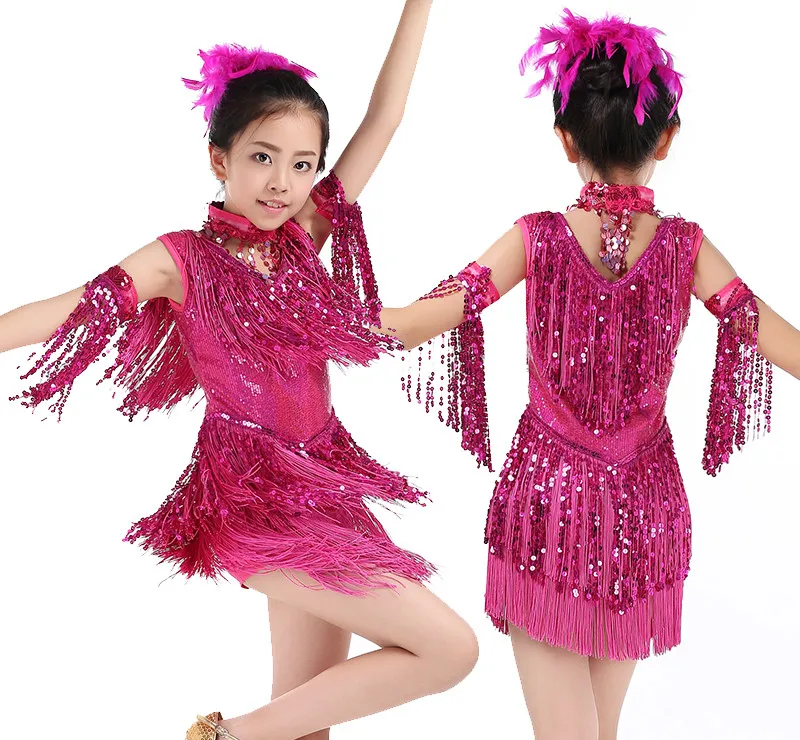 

2019 Fashion girls latin dance Dress Salsa Dance Costume Girl Sexy Tango Dresses Children Charleston Fringe Dancing Dress