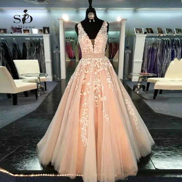 Buy Peach Wedding Dress 2018 With Delicate Appliques