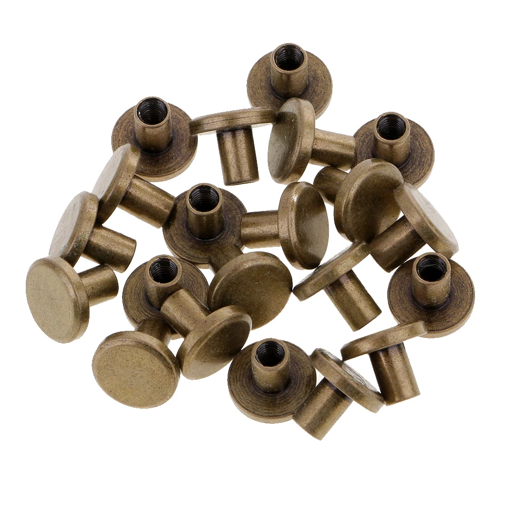 20 Sets 8mm Solid Brass Round Rivet Screw Studs for DIY Leathercraft Accessories