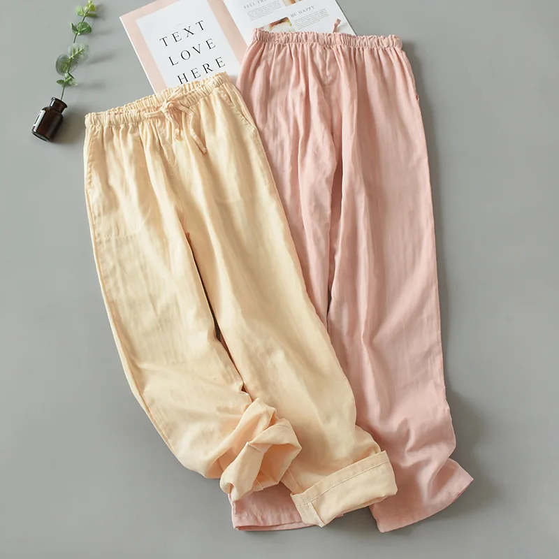 

Pajama Pants Women New Pure Cotton Home Pants Leisure and Long Double-Layer Gauze Living Pants Weared Outside Lounge Wear