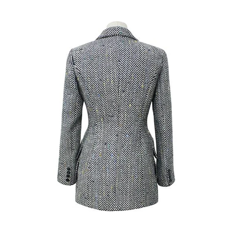 New Vintage Women's Wool Jacket Double Breasted Long Sleeve Striped Diamonds Outwear Tops Spring autumn Office Long blazer Women New Vintage Women's Wool Jacket Double Breasted Long Sleeve Striped Diamonds Outwear Tops Spring autumn Office Long blazer Women