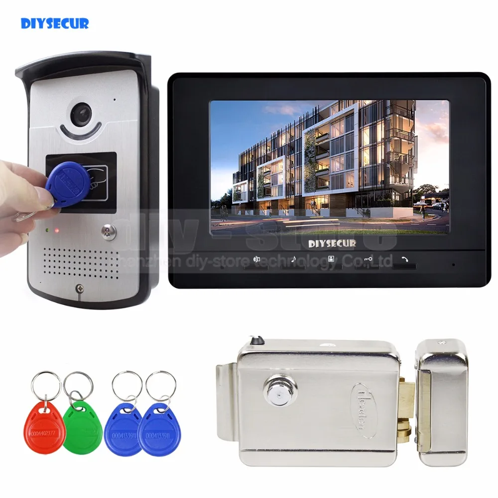 

DIYSECUR 7 inch Wired Video Door Phone Doorbell Home Security Intercom System RFID Camera + Electric Lock