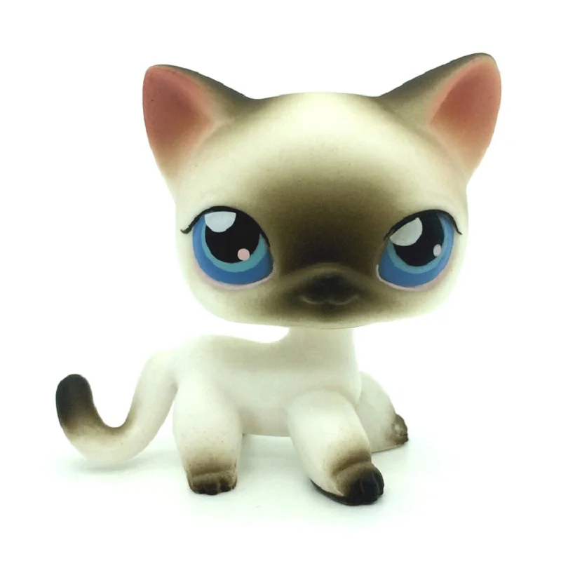 135 Lps настоящий редкий pet shop игрушки прекрасный Редкий черный Кот Голубые глаза белый розовый блеск котенок животные Детский подарок - Цвет: 135