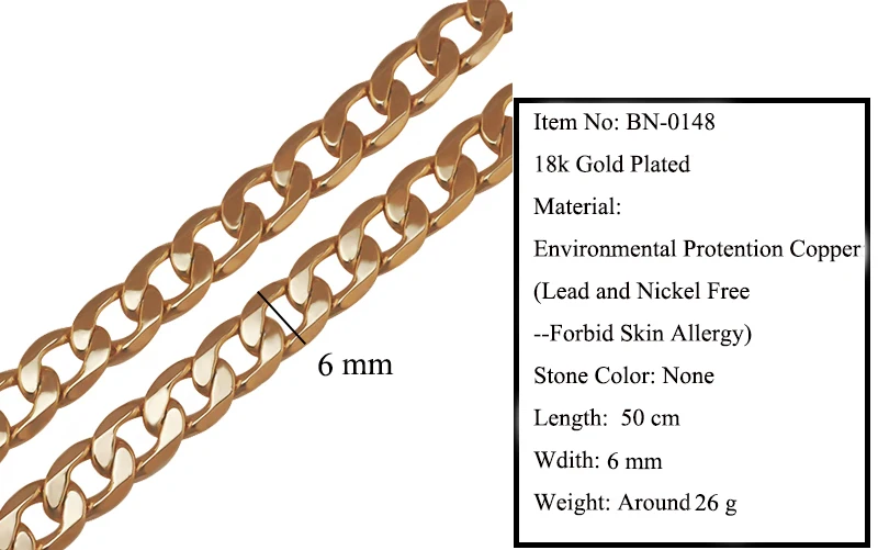 MxGxFam(специальная цена)(50 см* 6 мм) свинец и никель бесплатно 18 Желтое золото цвет цепи ожерелья для мужчин Европейская мода