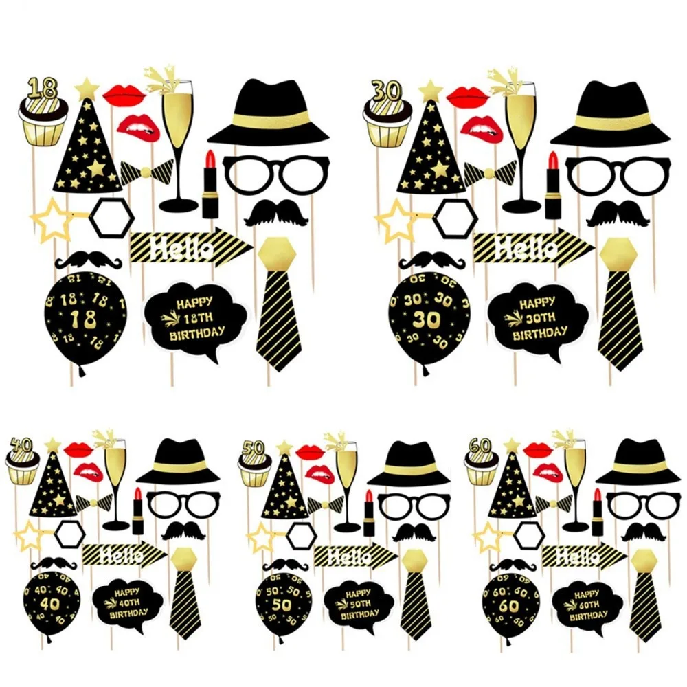 

Liviorap 16pcs Photo Booth Props 40th 18th 30th Birthday Party Photobooth Props Anniversary Decor Event Festive Party Supplies