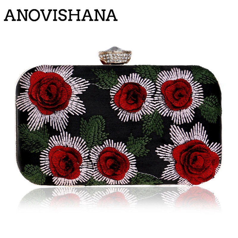 

ANOVISHANA Women Handmade Embroidery Flower Bags Elegant Square Shoulder Bag Evening Purse Lady Bridal Wedding Retro Wallet