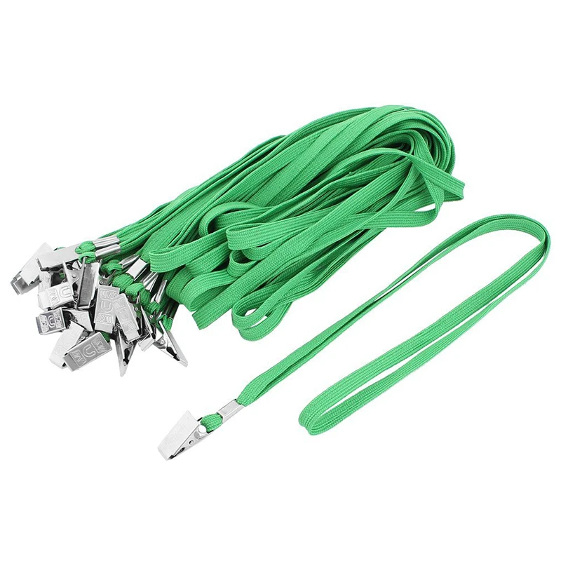 

Affordable 22Pcs ID Badge Holder Bulldog Clip Flat Neck Strap Lanyard Green