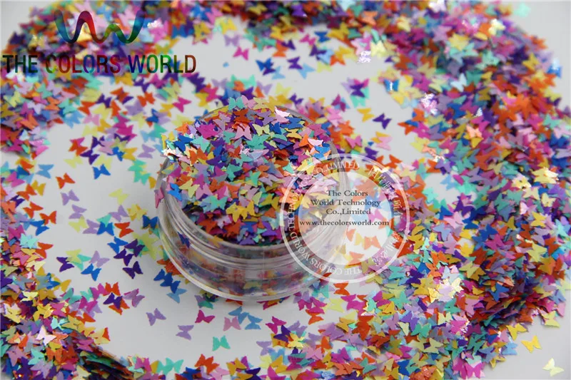 

FG3-46 Mix 3MM Solvent Resistant Pearlescent BUTTERFLY shape Glitter for Nail Polish Acrylic, polish and DIY supplies1pack=50g