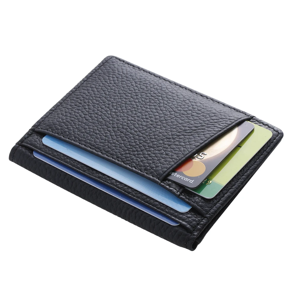 Men Genuine Leather Slim Thin Credit Card Holder Mini ID Case Black and ...