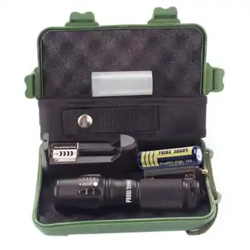 

X800 Zoomable XML T6 LED Tactical Flashlight+18650 Battery+Charger+Case powerful led flashlight rechargeable #4S6