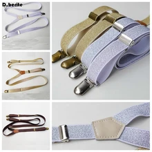 Для мужчин однотонные подтяжки Регулируемый унисекс мода блестящие подтяжки Clip-on подтяжки для взрослых ремень для Свадебная вечеринка BDXJ201