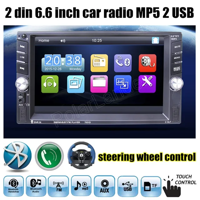 steering wheel control 2 Din Car Radio MP5 MP4 Player 6.6'' inch Touch