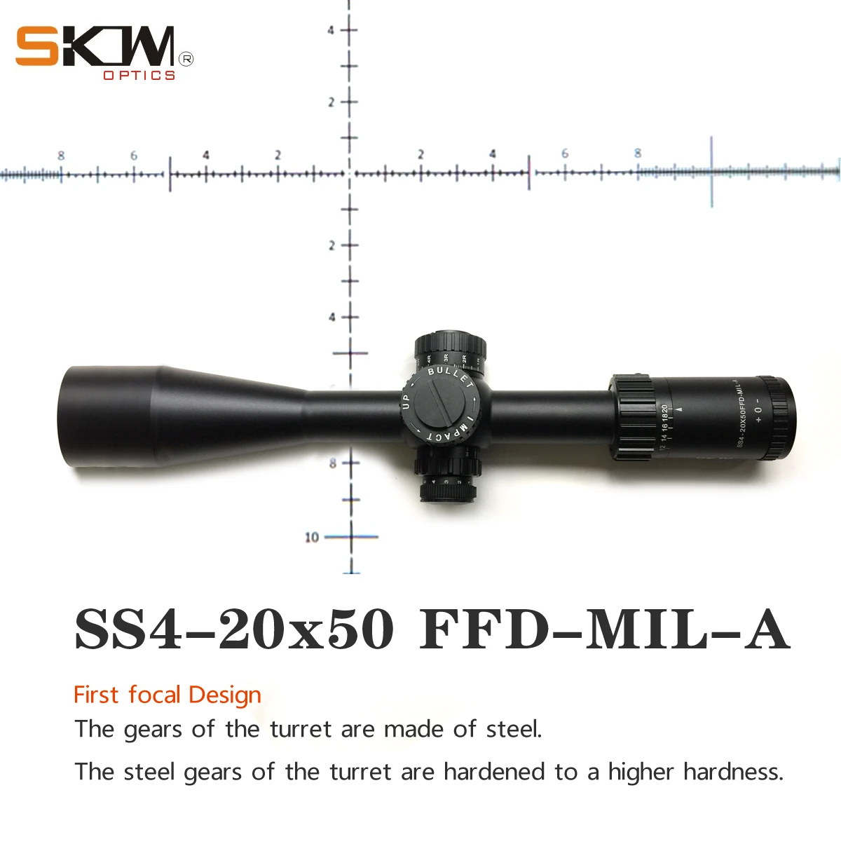 

SKWoptics 4-20x50FFD-MIL-A First Focal Plane ffp rifle scope Long Range Hunting Target reticle Heavy duty riflescope