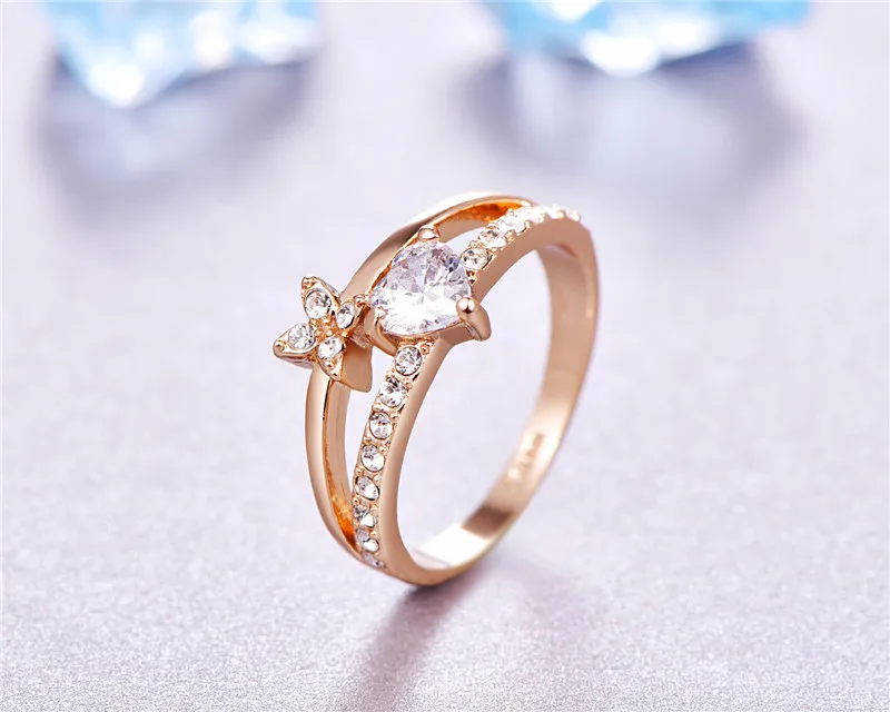 MOONROCY ювелирные изделия из кубического циркония оптом Розовое золото Цвет австрийский кристалл обручальное кольцо с сердцем для женщин подарок