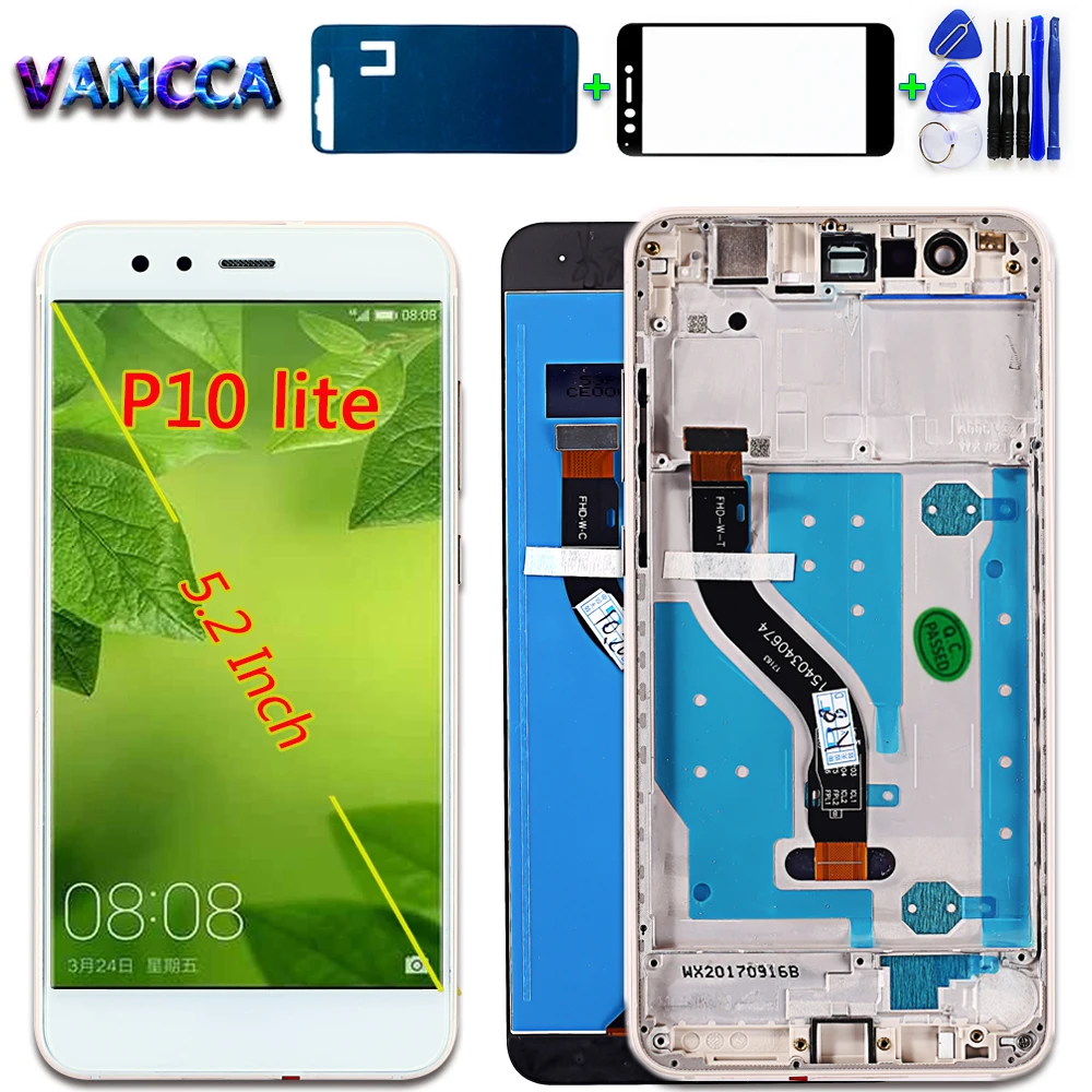 

Vancca 5.2 Inch LCD Display for Huawei P10 Lite 1920*1080 Touch Screen Digitizer Assembly Frame with Free Tempered Glass Black