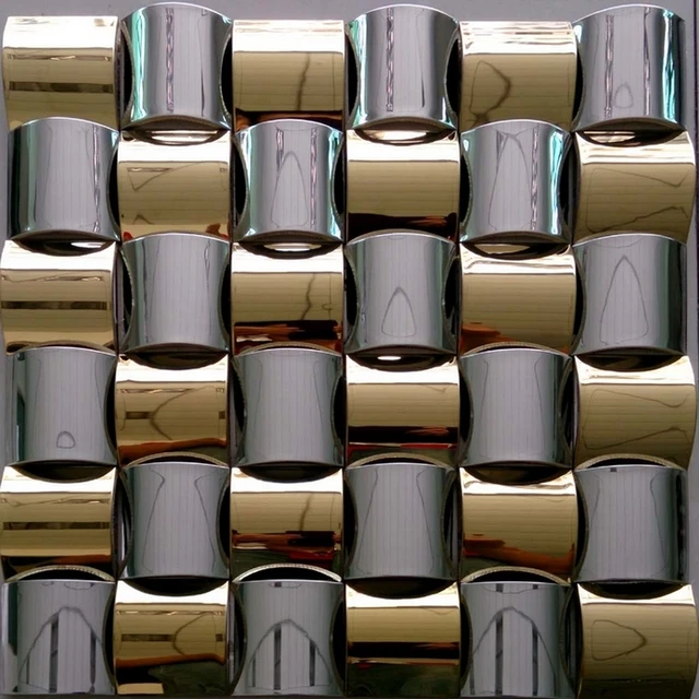 Convex Design Golden Mixed Silver Stainless Steel Metal Mosaic Convex Design Golden Mixed Silver Stainless Steel Metal Mosaic Tile For Kitchen Backsplash Tiles Sunroom