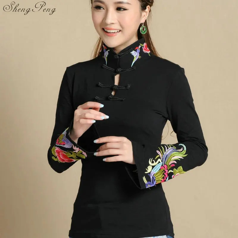 

Cheongsam top traditional chinese clothing for women long sleeve national style tops for women's trend vintage fluid Q605