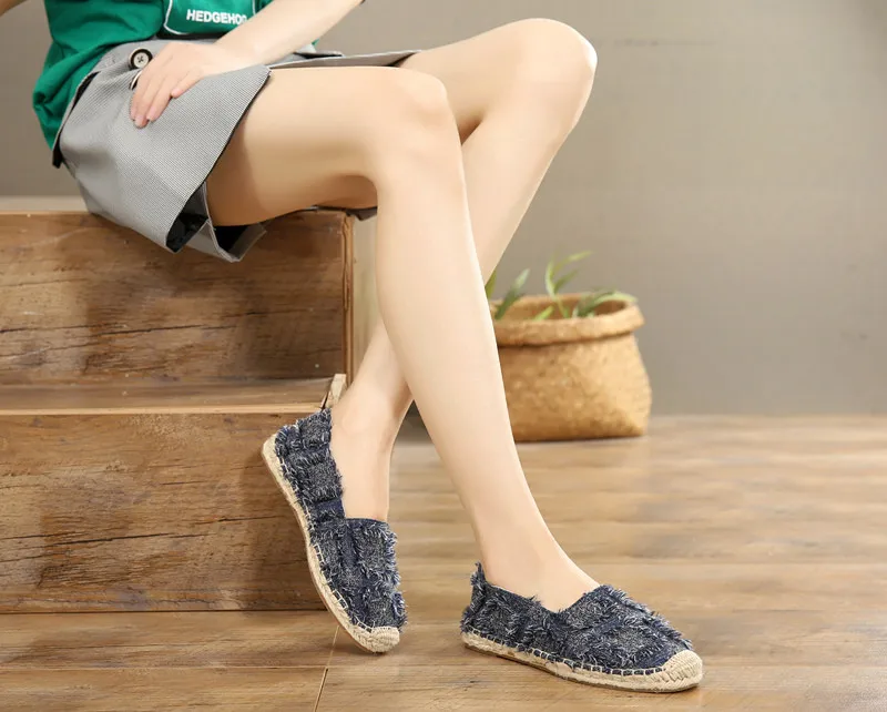 Retro Ladies Womens Casual Espadrilles Shoes for Female Straw Flat Canvas Fisherman's Hemp Rope Bottom Women's Shoes White Black (2)