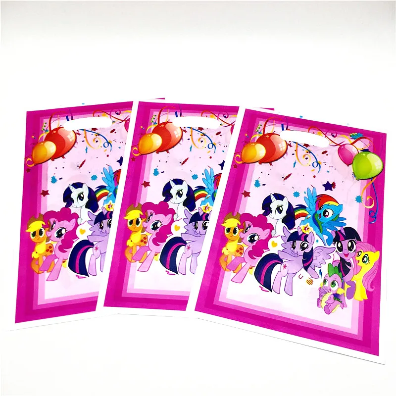 

10Pcs My Little Pony Kid Boy Girl Birthday Party Theme Party Plastic Gift Bags 16.5*25cm Cartoon Disposable Gift bag Suppies
