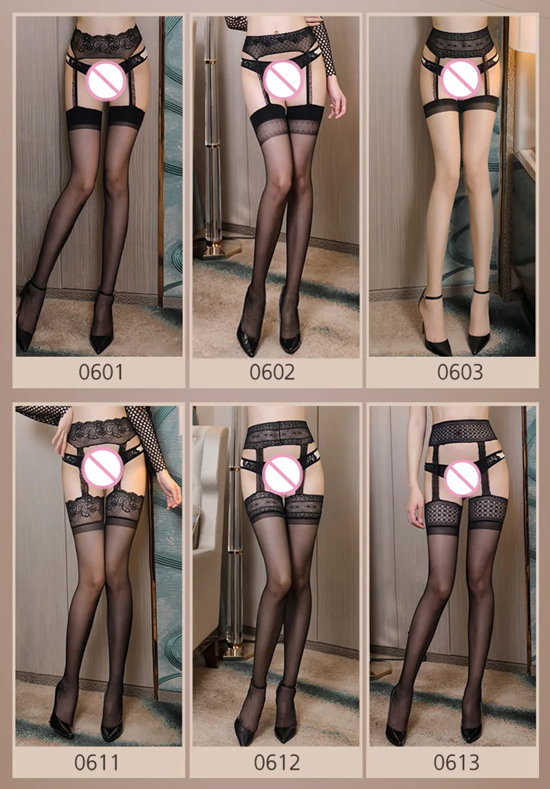 Роскошные 12D сексуальные цельные чулки набор с подвязками 6 стилей Прозрачные шелковые черные гольфы нейлоновые эластичные колготки