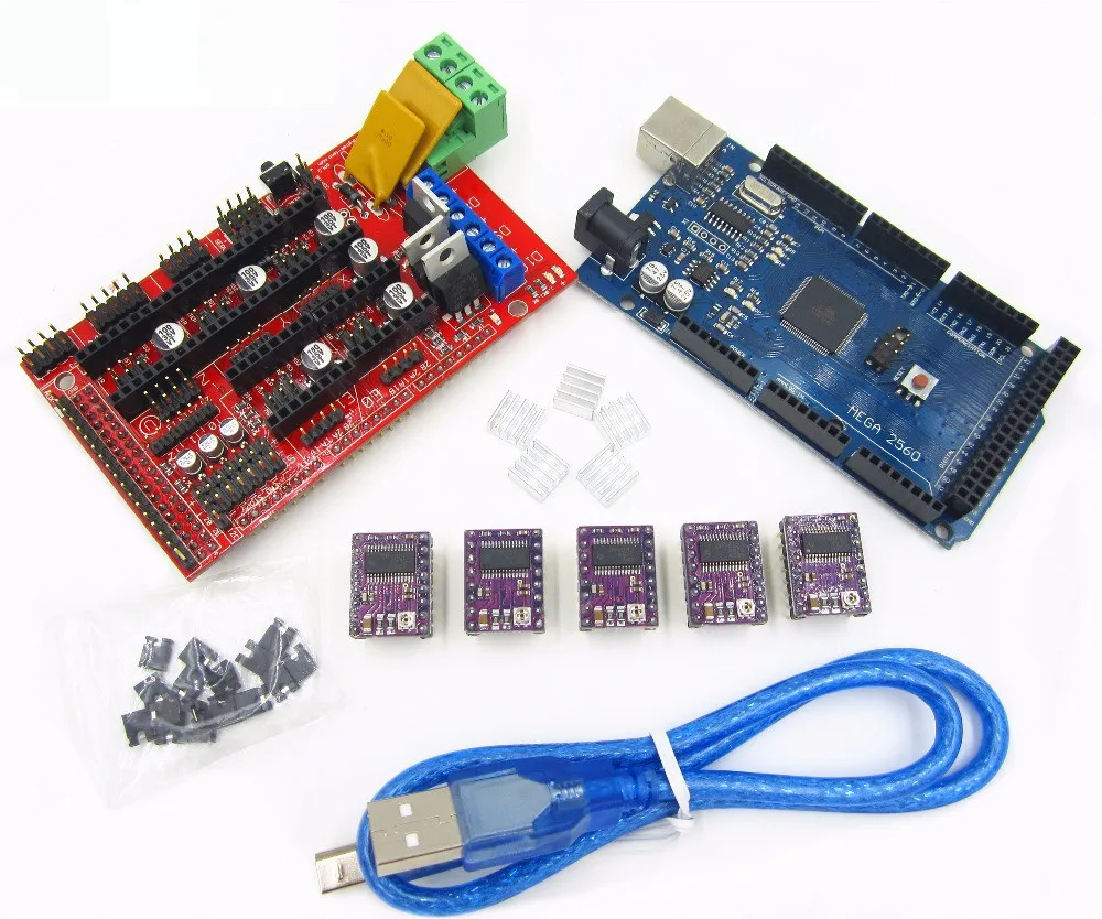 

3D Printer 1pcs Mega 2560 R3 + 1pcs RAMPS 1.4 control panel+ 5pcs DRV8825 Stepper Motor Drive Carrier Reprap