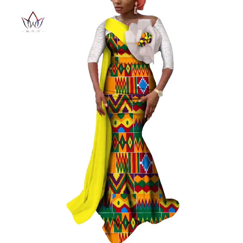 

African Dresses for Women Bazin Riche African Clothes Women Yarn Flower Long Evening Dresses Dashiki African Clothing WY3617