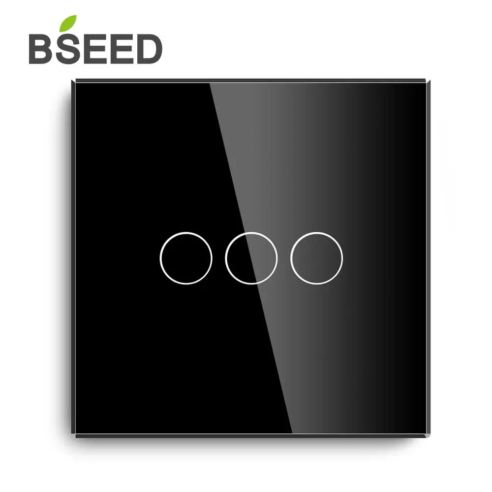Bseed сенсорный выключатель 2 канала 1 способ света с Стекло Панель черный емкостный