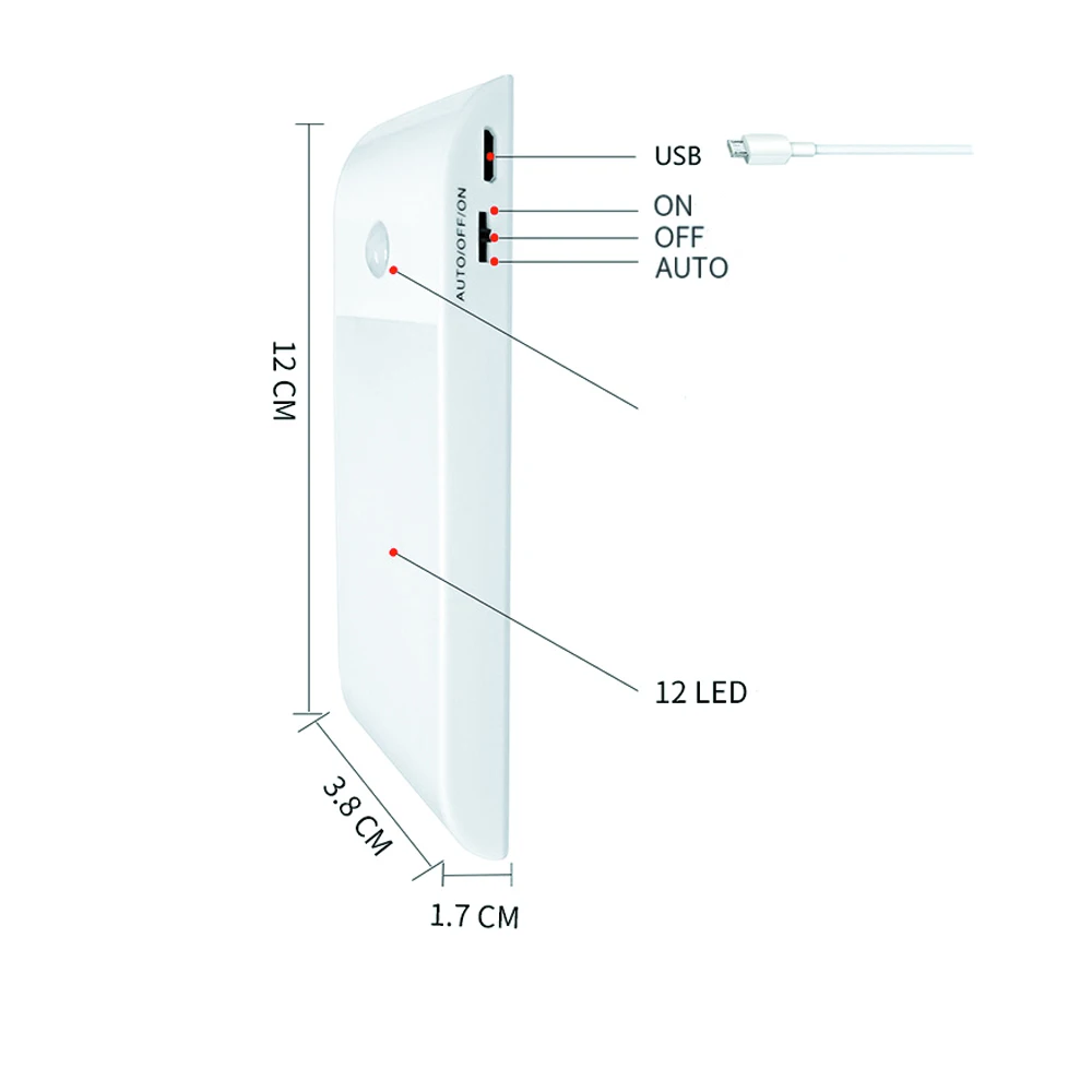 Инфракрасный датчик движения из PIR USB Перезаряжаемый 12 Светодиодный Ночной светильник индукционный коридор шкаф Ночной светильник светодиодный USB