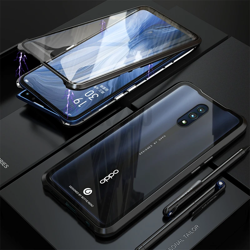 360 полный защитный чехол для OPPO Reno 10X Zoom 10 металлический магнитный бампер передний сенсорный задний стеклянный чехол OPPO Reno 10X Zoom чехол s