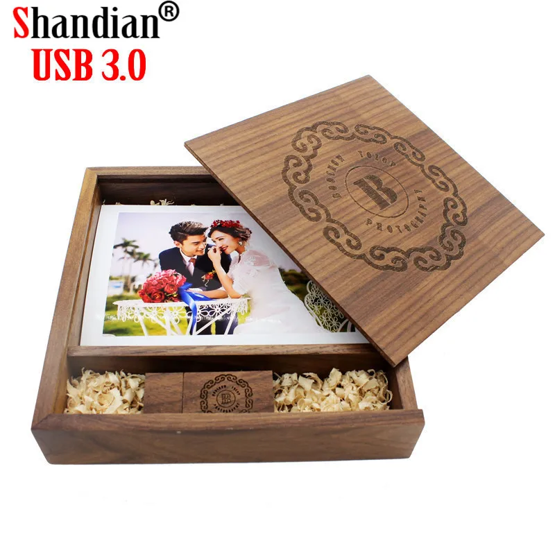 

SHANDIA maple Wooden Photo Album usb+Box usb flash drive U disk Pendrive 16GB 32GB 64GB free LOGO for photography Wedding gift