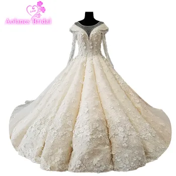 

2018 Arabic Palace Style Champagne Vintage Wedding Dress Lace Sweetheart Cathedral Train Ball Gown Princess Vestidos De Noiva