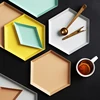 S size Colorful polygonal desktop combination storage tray Nordic geometric diamond metal hexagonal tea tray stainless steel 1