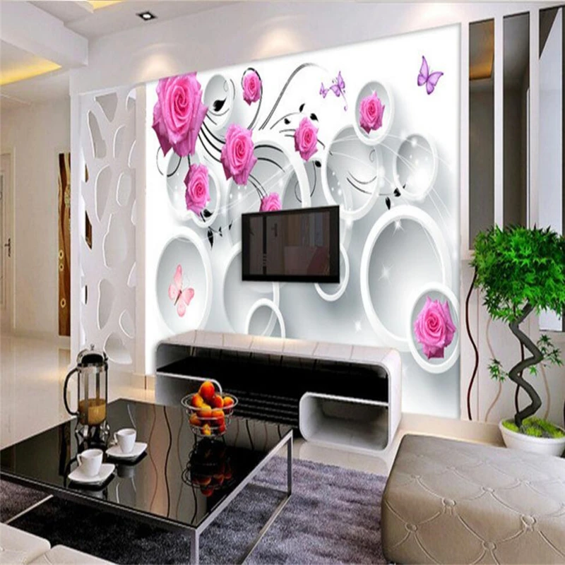 Rose circles Custom papel de parede 3d photo wall paper roll kitchen living room bedroom TV 3d mural wallpaper modern painting