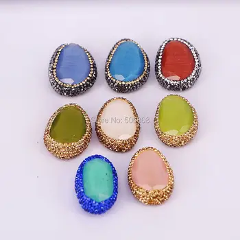

10PCS Mixed Stone Spacer Loose Beads Pave Crystal Rhinestone Faceted Bezel Quartz Stone Jewelry Connector