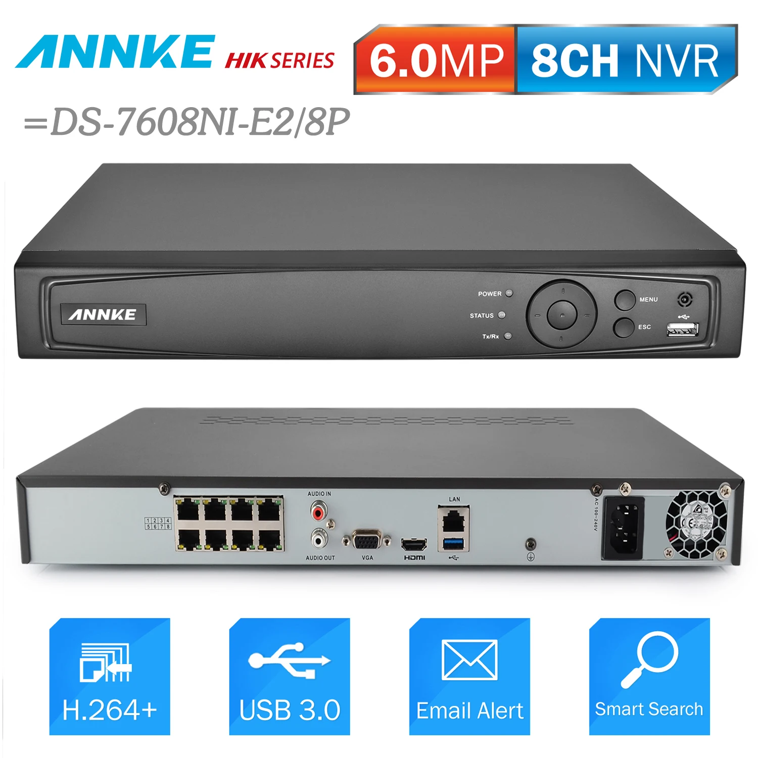 ANNKE 8CH 6MP POE NVR Network Video Recorder DVR For POE IP Camera P2P