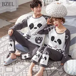 BZEL панда влюбленных пижамы хлопковые пижамы с длинными рукавами для отдыха Домашняя одежда Kawaii ночное шею Pijama большой двор M-XXL