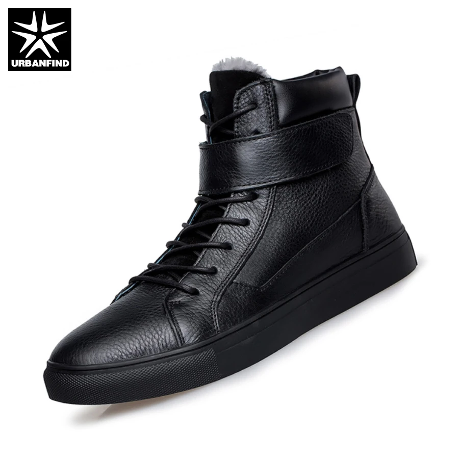 

URBANFIND Black Leather Boots Men Casual Shoes Big Size 38-48 Autumn Winter 2 Styles Ankle High Shoes Man Fashion Footwear