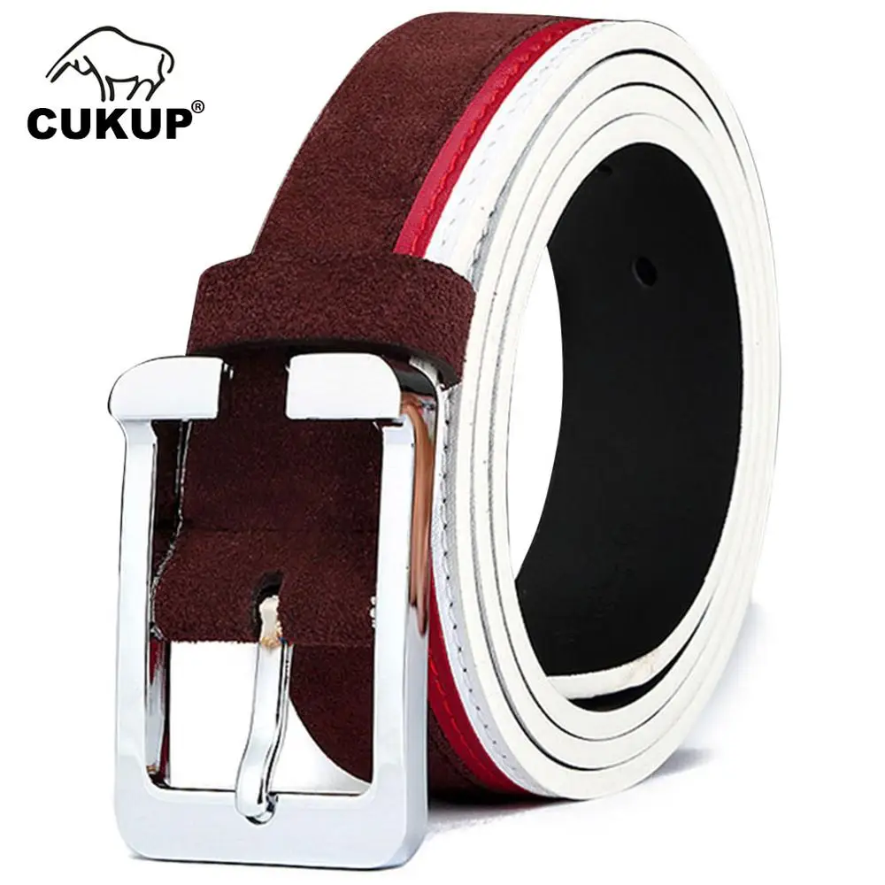 

CUKUP Designer Buckle Metal Female Casual Styles Jeans Unisex Black Brown Coffee Orange Green Khaki Leather Belt for Pin NCK410