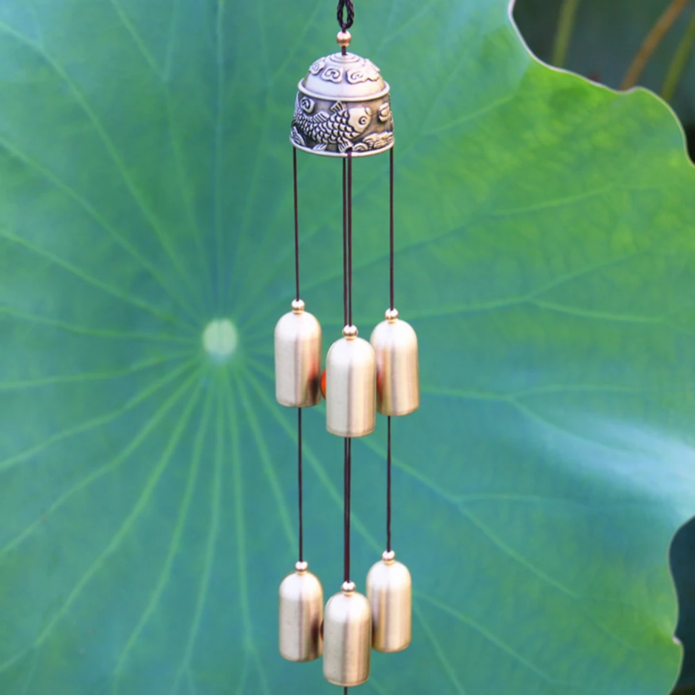 National Style Fish Copper 6 Bells Wind Chimes Outdoor Living Wind