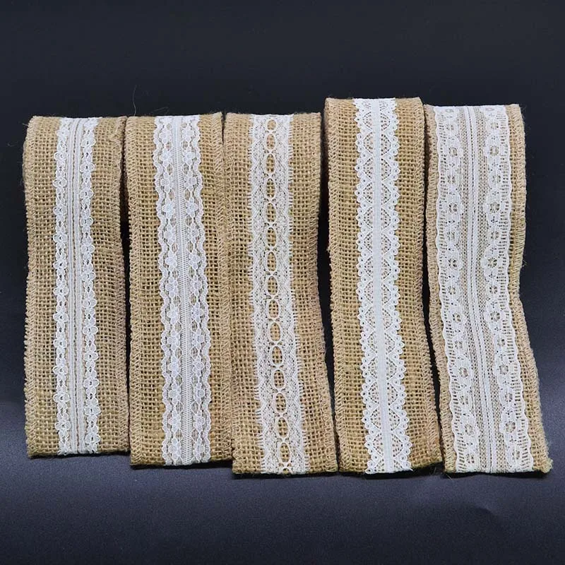 Jute Ribbon 2m 5cm Natural Jute Burlap Ribbon Hessian Lace Ribbon Roll for Vintage Wedding Birthday Party Decor DIY